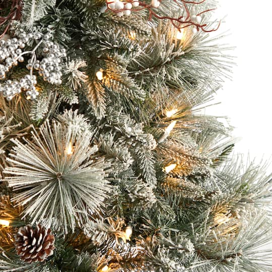 5ft. Pre-Lit Flocked Artificial Christmas Tree in Decorative Urn, White LED Lights